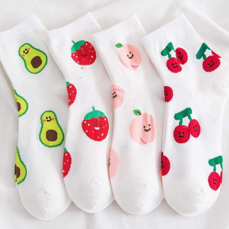 

4pairs Fruit Pattern Crew Socks, Multicolor