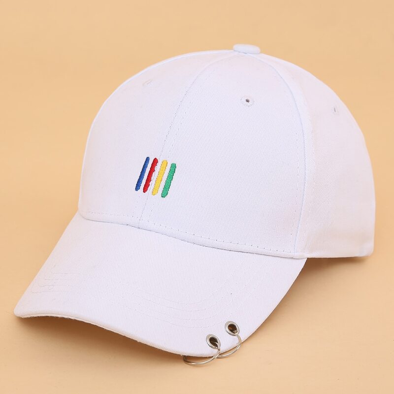 

Colorful Striped Baseball Cap, White