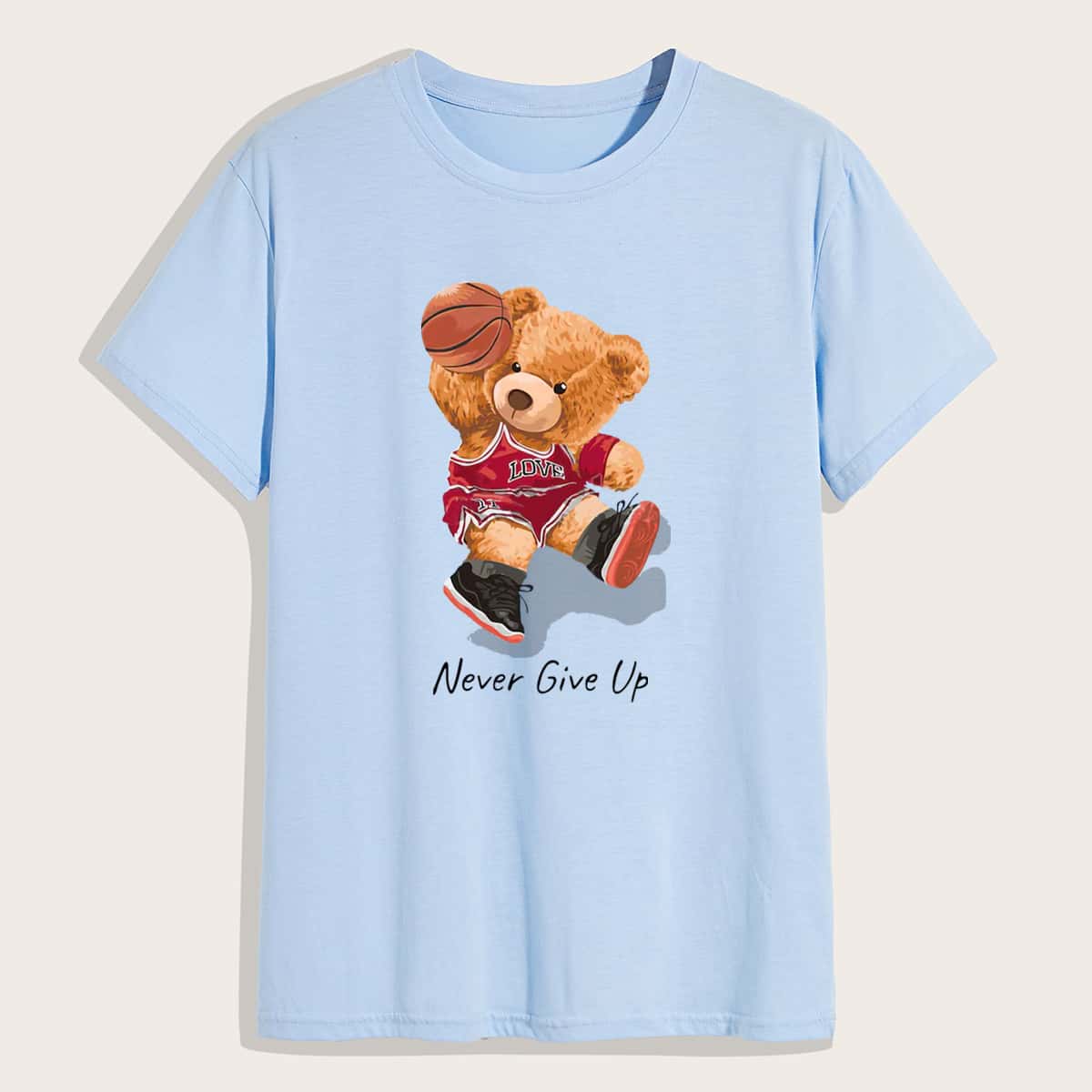 

Guys Slogan Cartoon Bear Graphic Tee, Baby blue