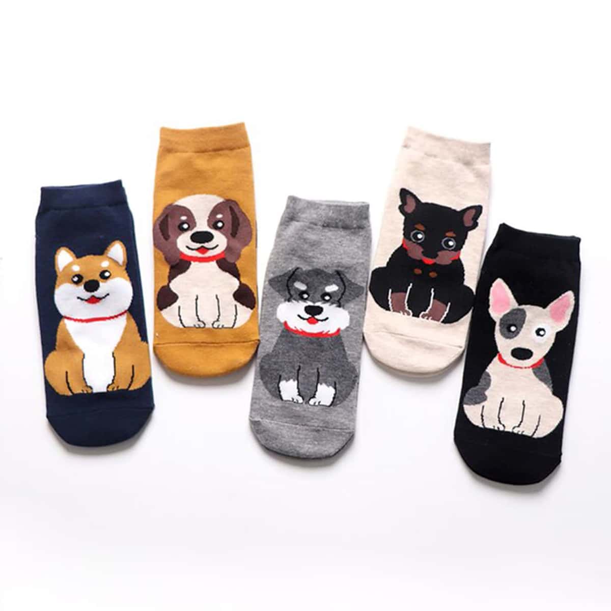 

5pairs Cartoon Dog Ankle Socks, Multicolor
