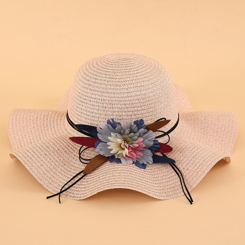 

Floral Scallop Straw Hat, Dusty pink