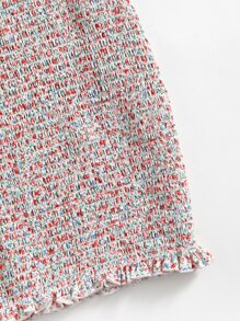 SHEIN Knot Strap Shirred Ditsy Floral Dress - Multicolor - View 4