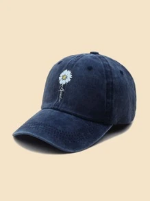Flower Print Baseball Cap Casual Valentines - Navy Blue - View 1