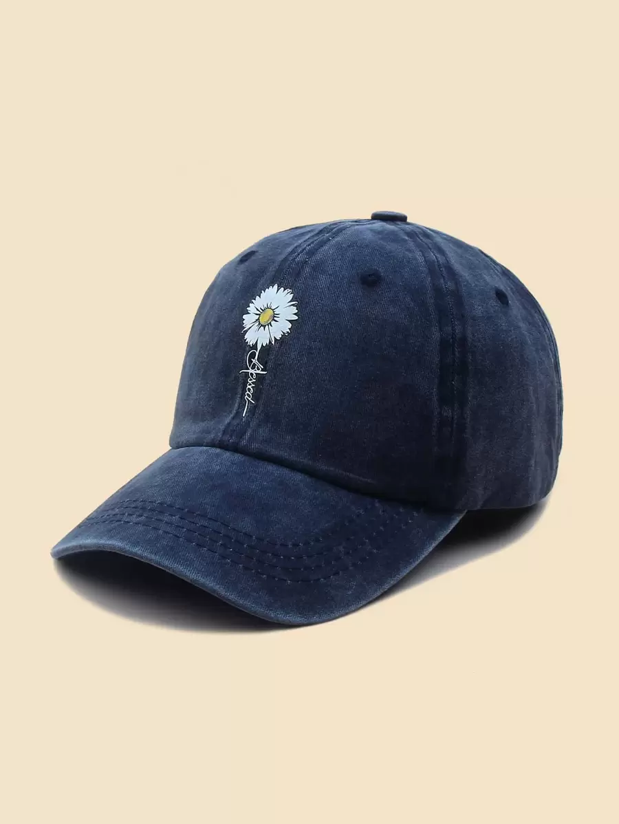 Flower Print Baseball Cap Casual Valentines - Navy Blue - View 1