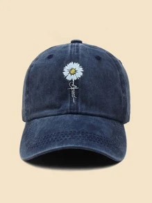 Flower Print Baseball Cap Casual Valentines - Navy Blue - View 2