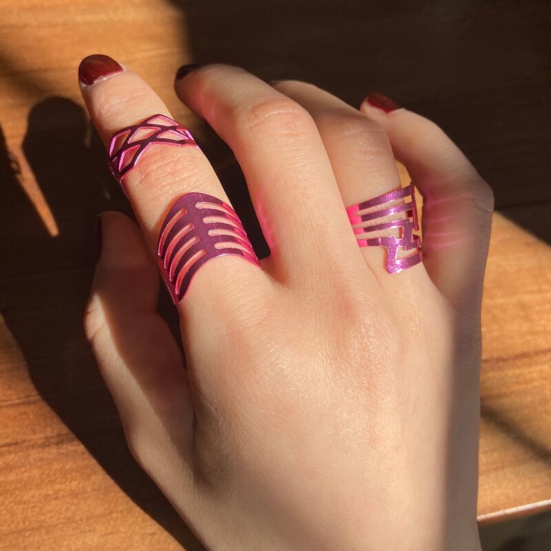 

3pcs Geo Wide Ring, Hot pink