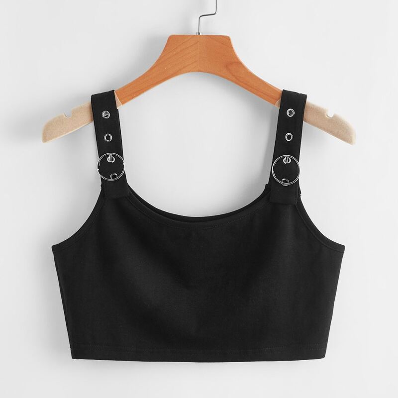 

Grommet Eyelet Strap Crop Cami, Black
