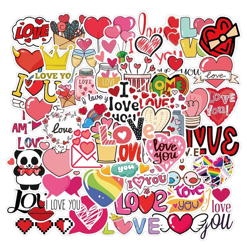 

50pcs Heart & Letter Graphic Sticker, Pink