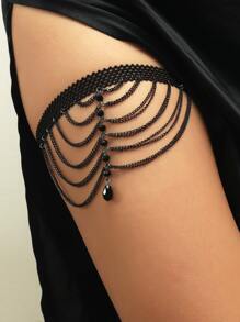 Crystal Charm Thigh Chain - Black - View 1