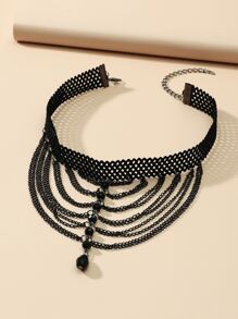 Crystal Charm Thigh Chain - Black - View 2