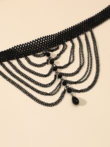 Crystal Charm Thigh Chain - Black - View 3