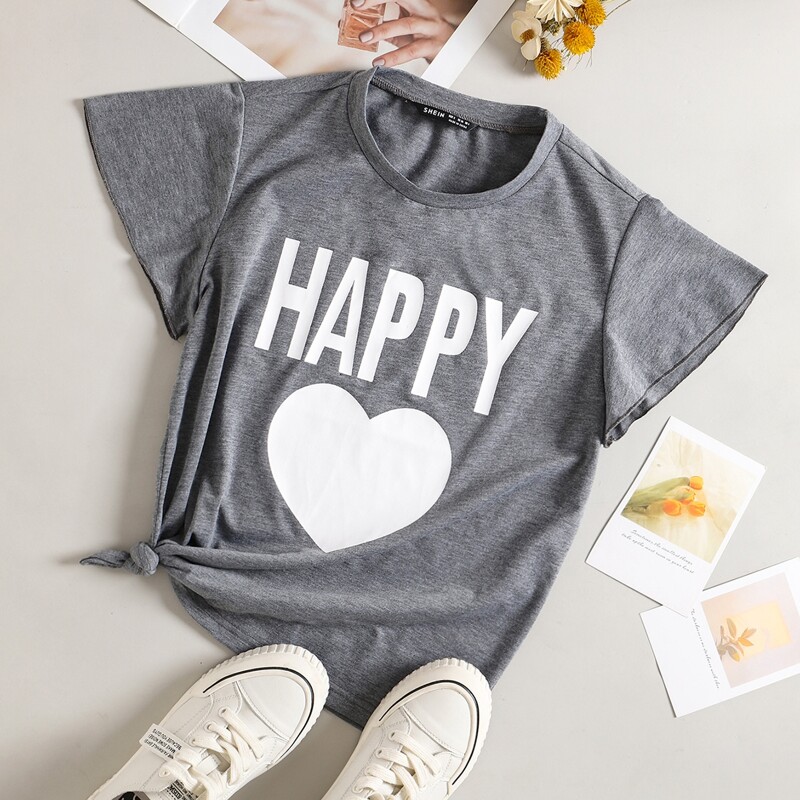 

Heart & Letter Graphic Tee, Grey