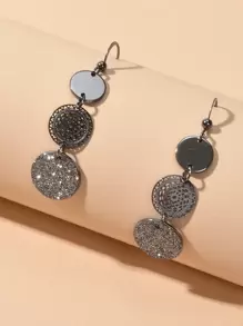 Hollow Out Disc Drop Earrings - Black - View 3