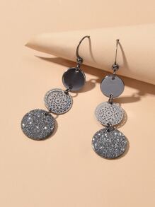 Hollow Out Disc Drop Earrings - Black - View 4