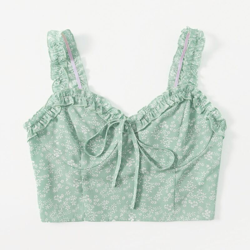 

Ditsy Flower Frill Crop Top, Green