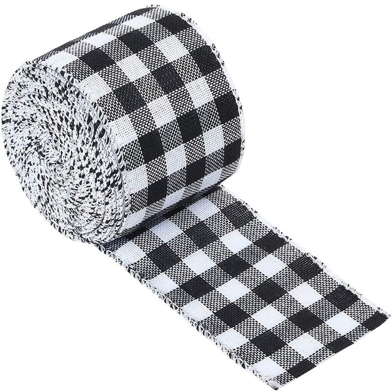 

6M Plaid Linen Ribbon Party Decoration, Black and white