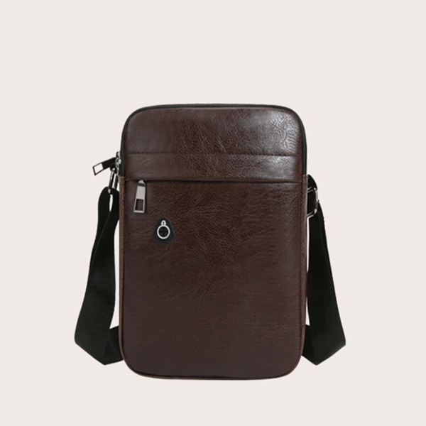 

Men Zip Front Crossbody Bag, Chocolate brown
