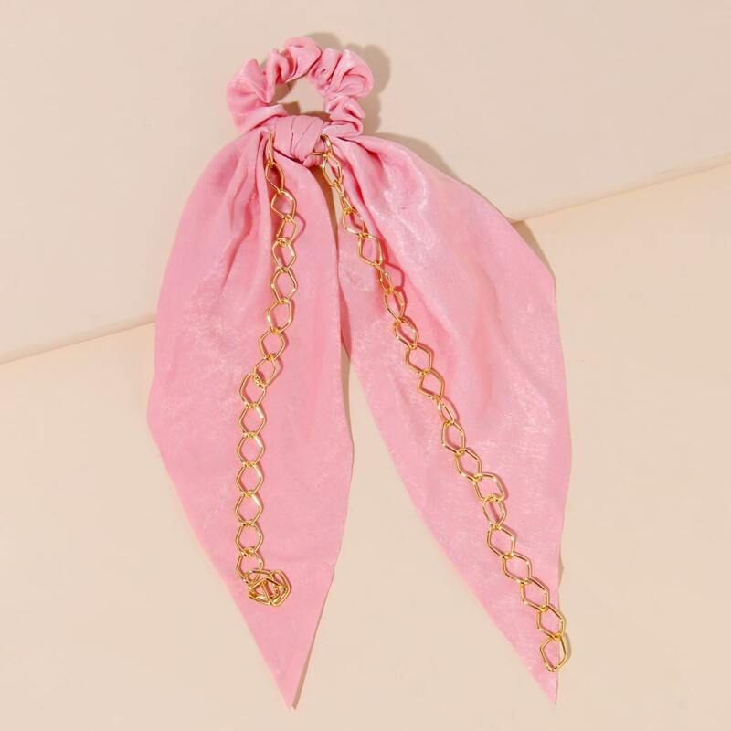 

1pc Chain Scrunchie Scarf, Pink