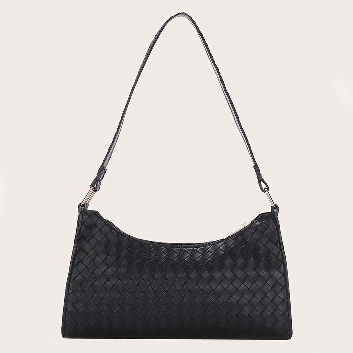 

Braided Design Shoulder Bag, Black