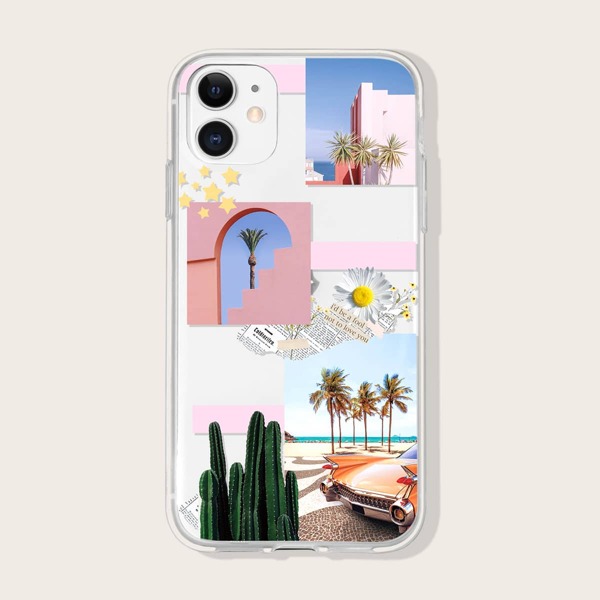 

Чехол для iPhone с рисунком кактусов и ромашек, Прозрачный