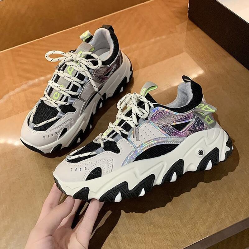 

Holographic Lace-up Mesh Chunky Sneakers, Multicolor