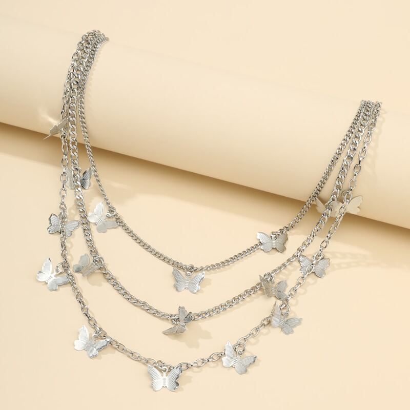 

Butterfly Decor Layered Pants Chain, Silver