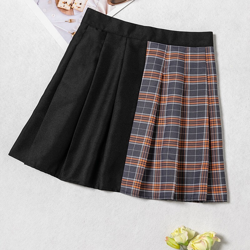 

Plaid Panel Pleated Skirt, Multicolor