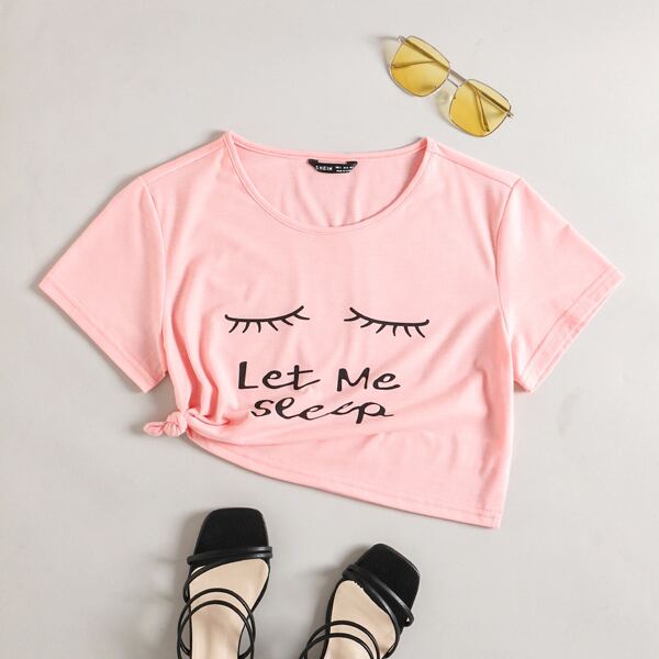 

Slogan Graphic Crop Tee, Coral pink