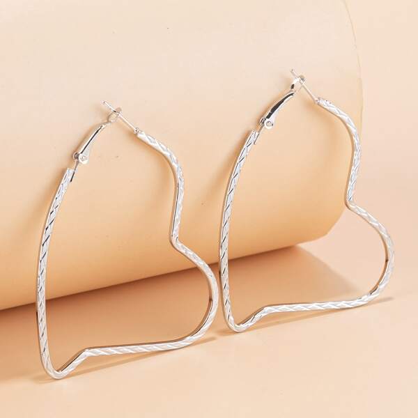 

Heart Design Hoop Earrings, Silver