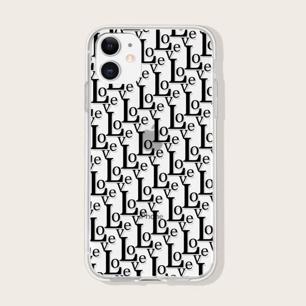 

Прозрачный чехол для iPhone с текстовым рисунком, Чёрный