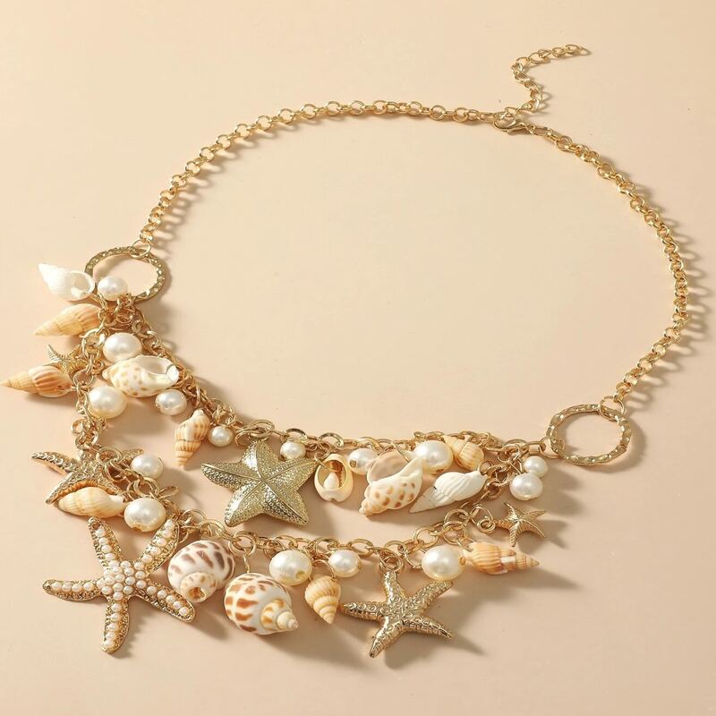

Faux Pearl & Shell Pendant Necklace, Gold