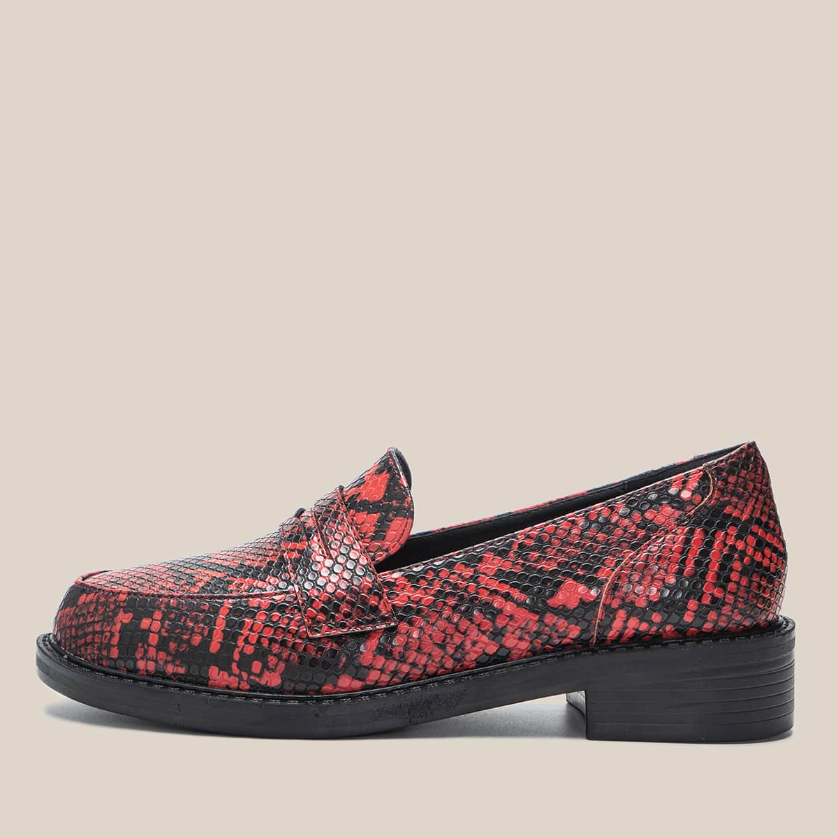 

Snakeskin Print Slip On Loafers, Red