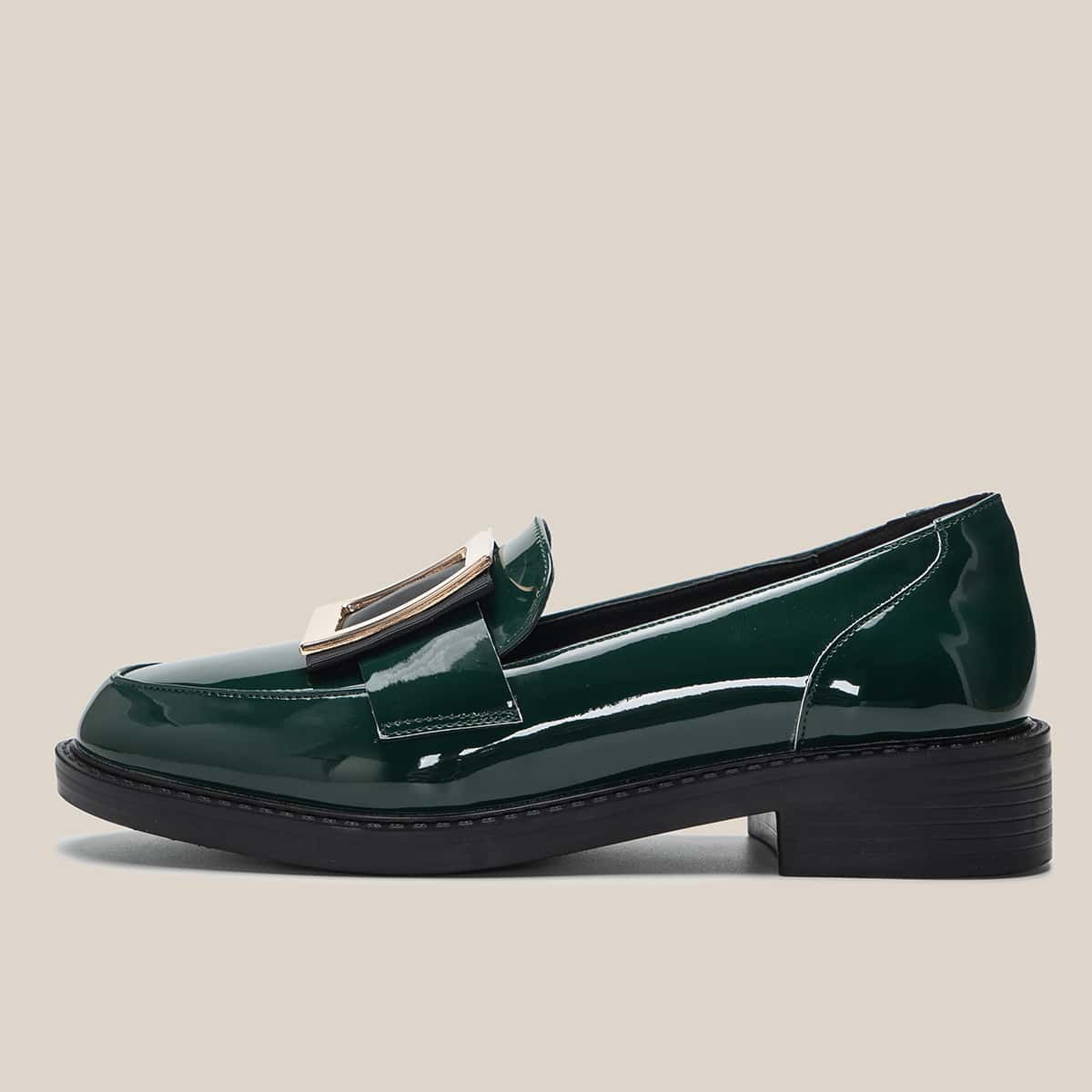 

Square Metal Decor Loafers, Dark green