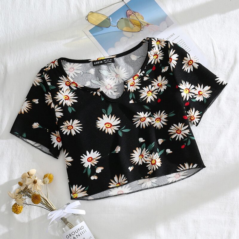 

Floral Print Crop Tee, Multicolor