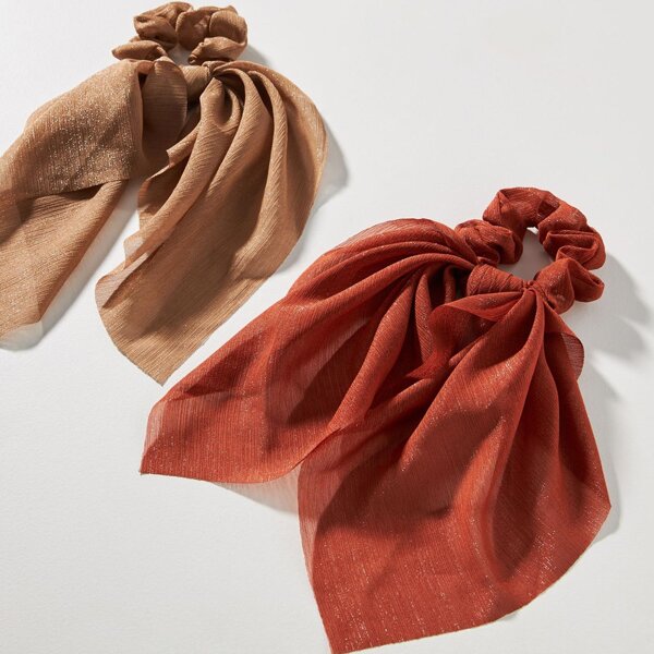 

2pcs Bow Knot Decor Scrunchie Scarf, Multicolor