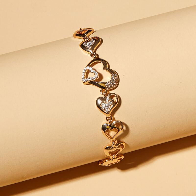 

Rhinestone Heart Decor Bracelet, Gold