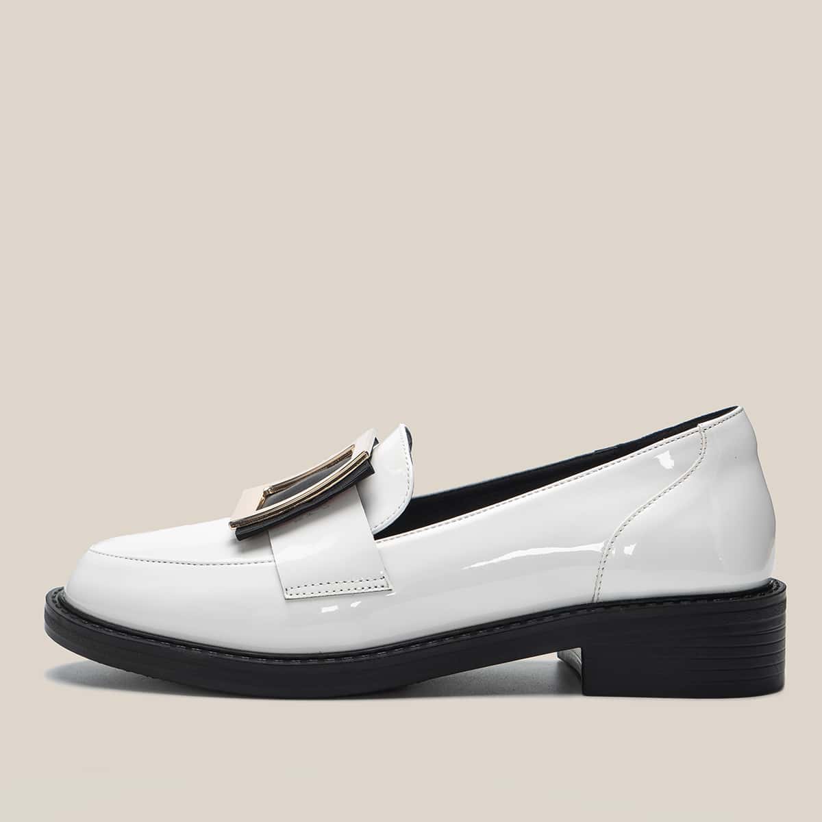

Square Metal Decor Loafers, White