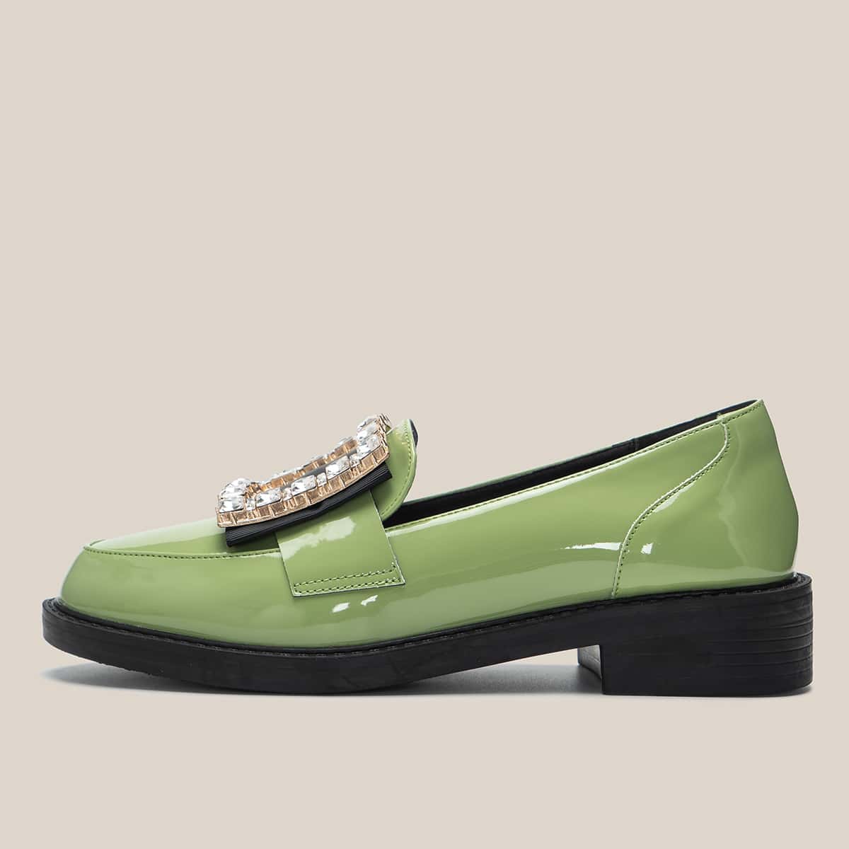 

Rhinestone Decor Slip On Loafers, Mint green