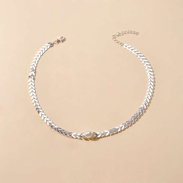 

Faux Pearl Decor Necklace, Silver