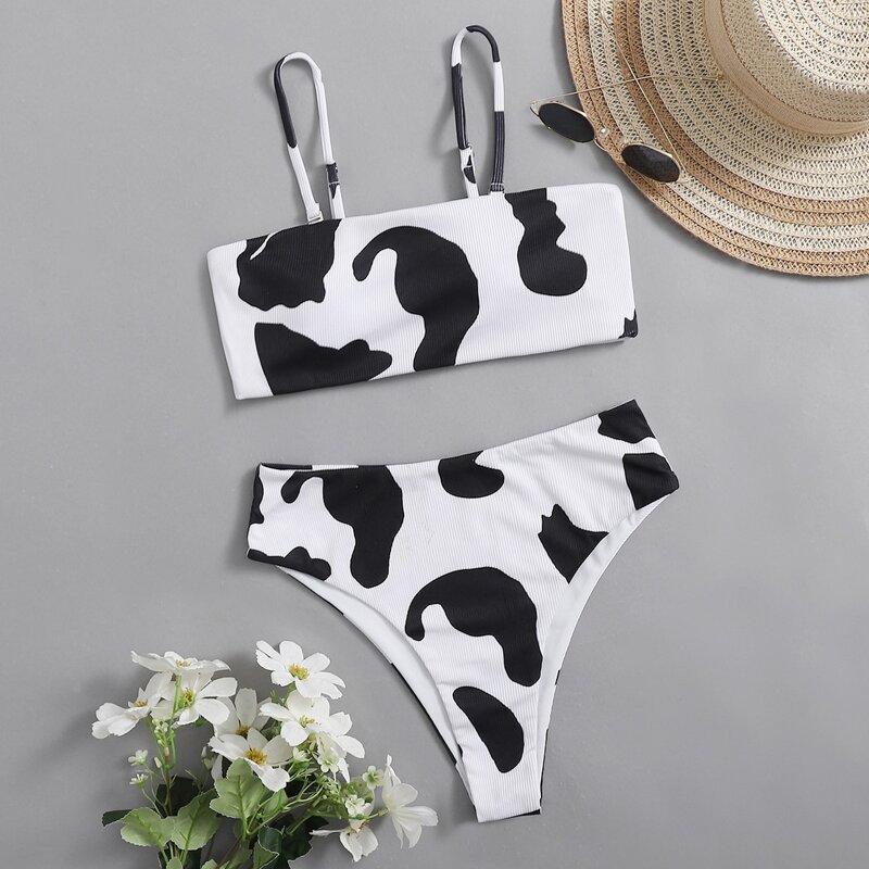 

Cow Print Bikini Swimsuit, Black and white