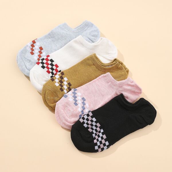 

5pairs Plaid Print Ankle Socks, Multicolor