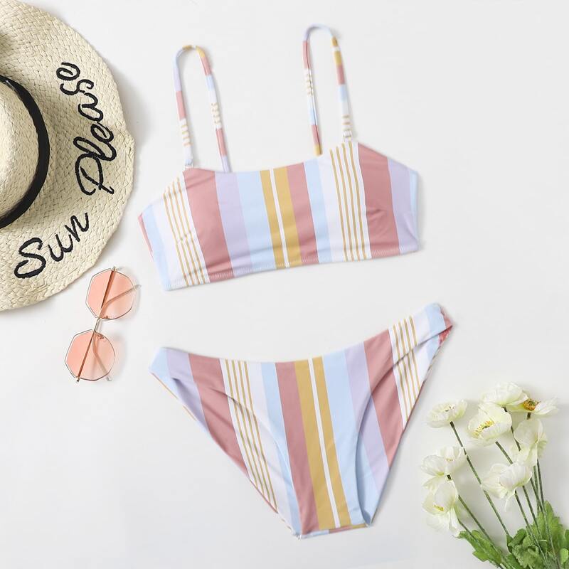 

Striped Bikini Swimsuit, Multicolor