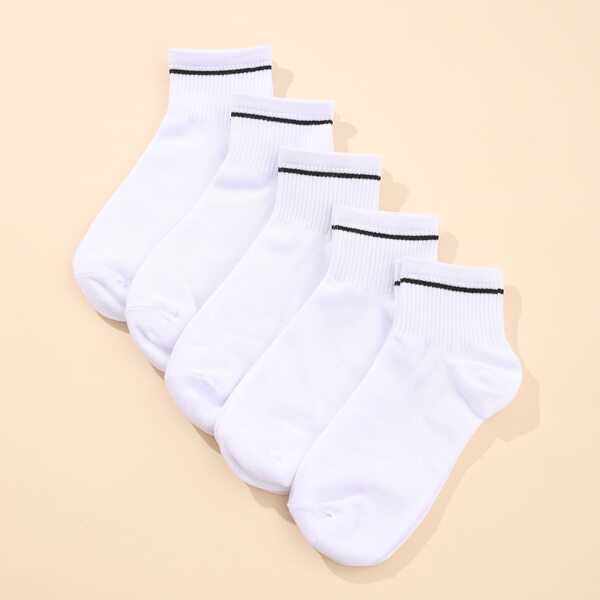 

5pairs Contrast Tipping Ankle Socks, White