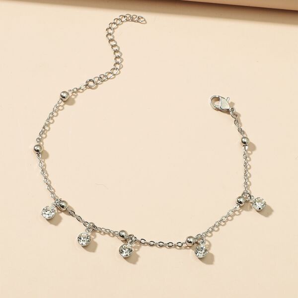 

Girls Rhinestone Charm Anklet, Silver