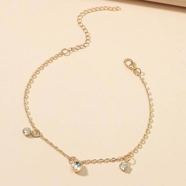 

Girls Rhinestone Charm Anklet, Gold