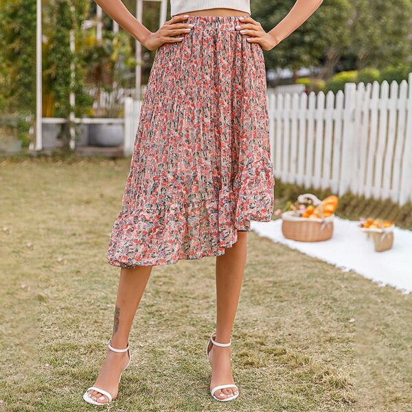 

Ruffle Hem Ditsy Floral Skirt, Multicolor