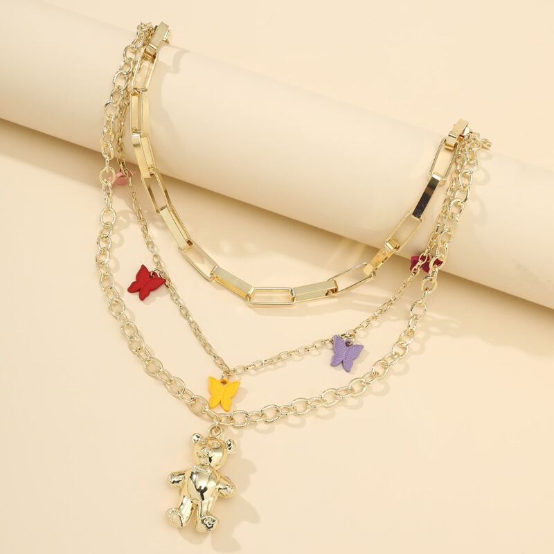 

Butterfly & Bear Layered Chain Necklace, Gold