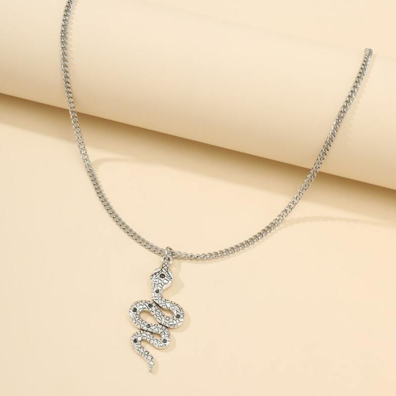 

Snake Pendant Necklace, Silver