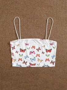 SHEIN EZwear Top de tirantes con estampado de mariposa - Blanco - Ver 2