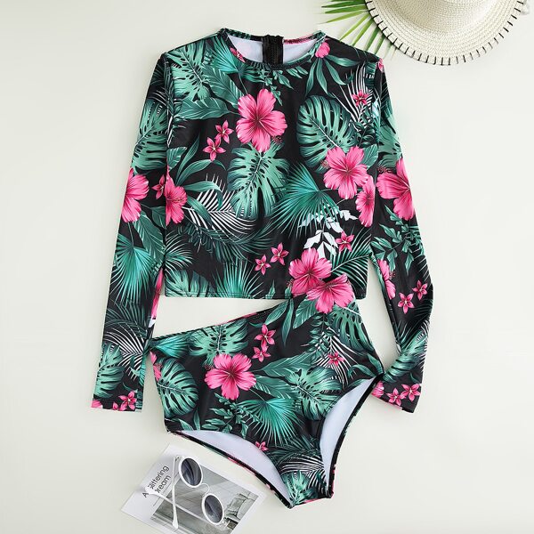 

Tropical & Floral High Waisted Bikini Swimsuit, Black